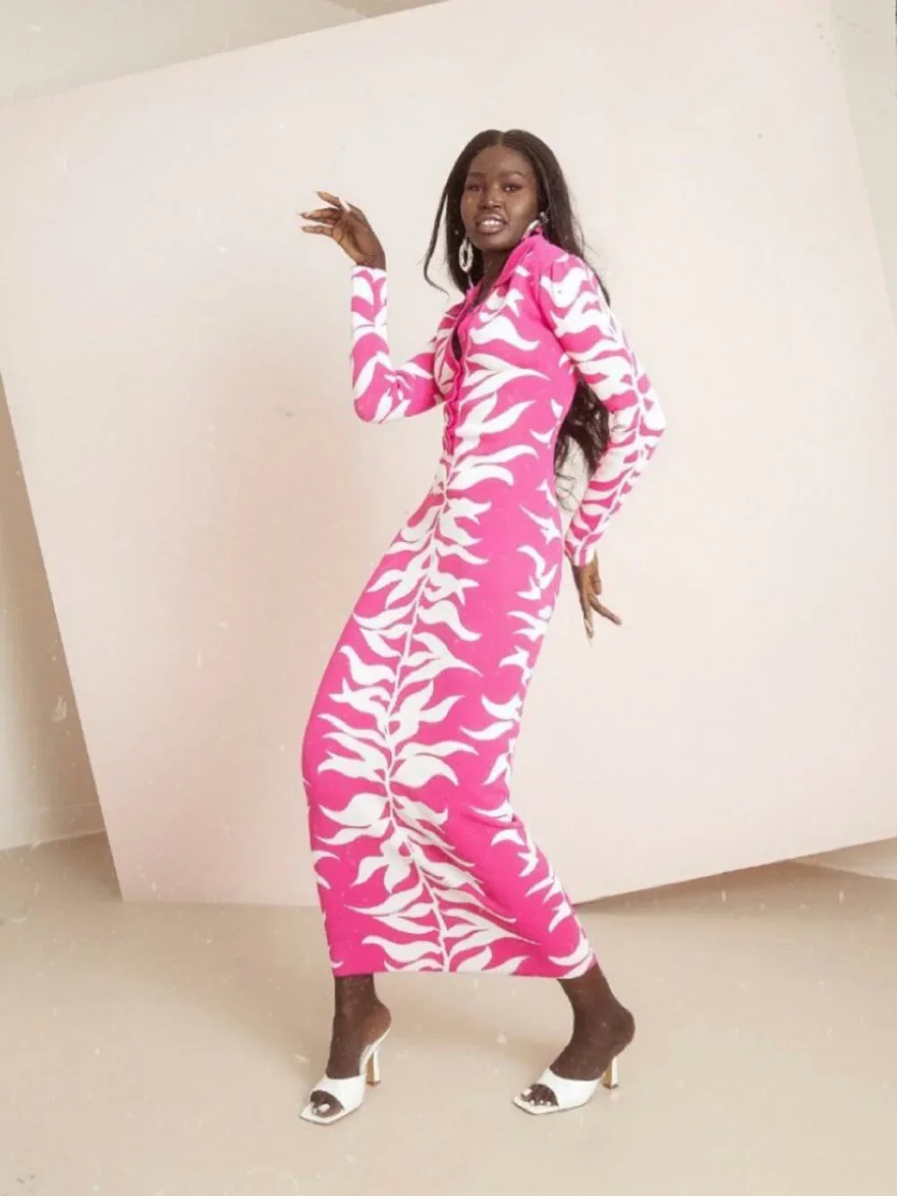 New Hanifa Soraya Maxi Dress Knit Long Sleeve Abstract Floral Leaf Print Sexy XS - Picture 10 of 10